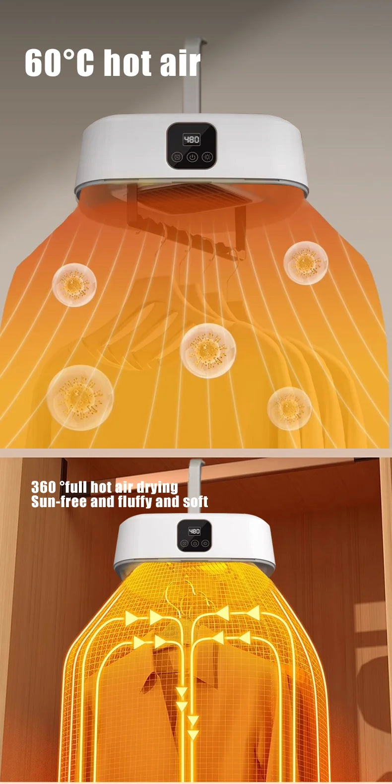 JKUOO 30min quick dry  Electric Clothes Dryer 600W Portable Compact Foldable Laundry Dryer Machine 60 ° C sterilize & deodorize