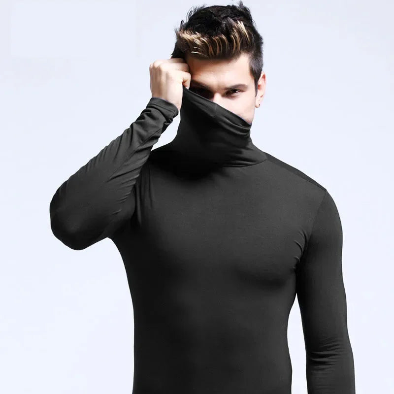 Autumn Winter Mens Turtleneck Sweaters Casual Thermal Long Sleeve Slim Fit Pullovers Stretch Basic Tops Sweatshirt Jumper TShirt