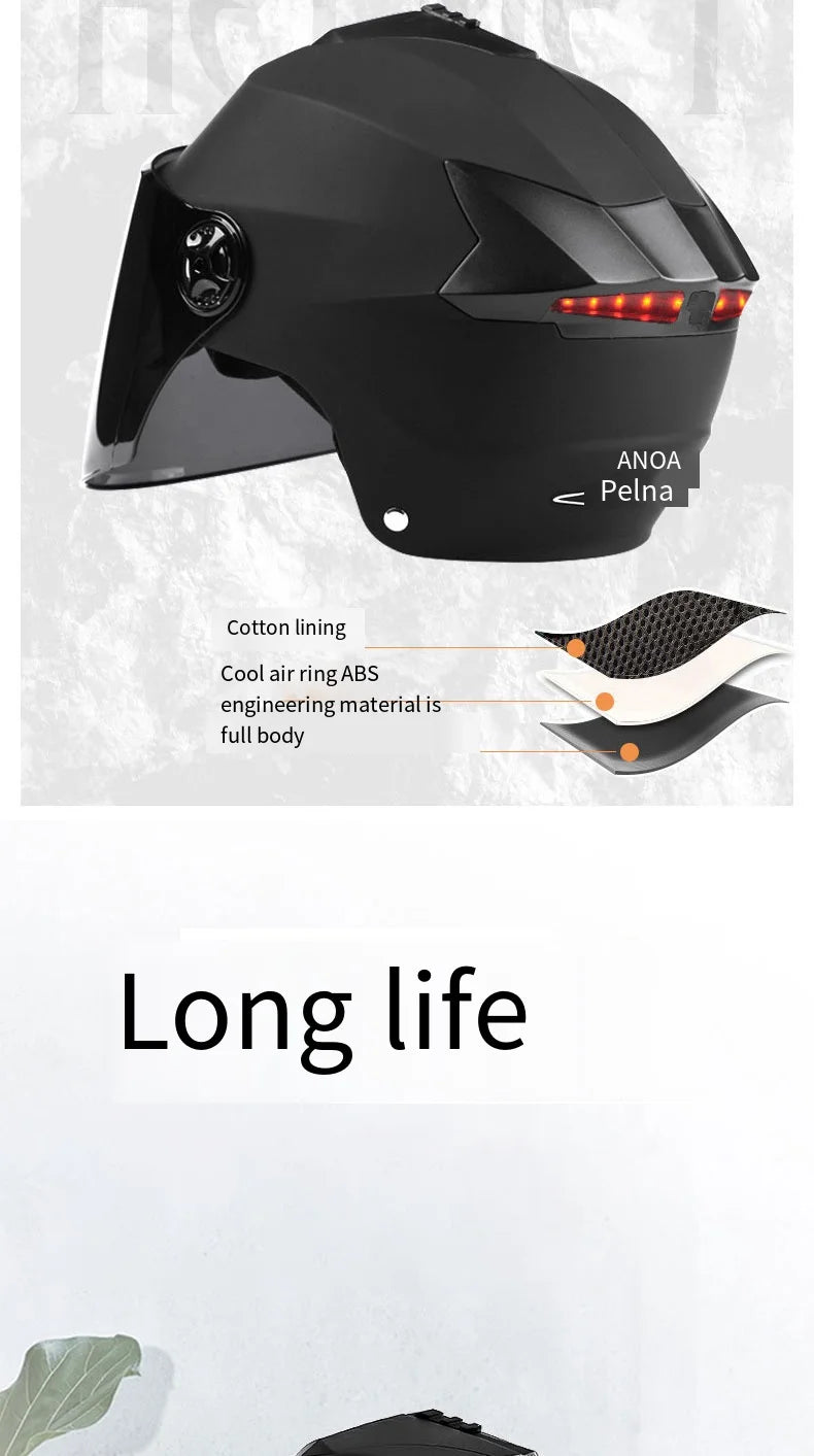 Motorcycle Helmet with LED Lights | Adjustable Electric Scooter & Moped Half Helmet for Men and Women