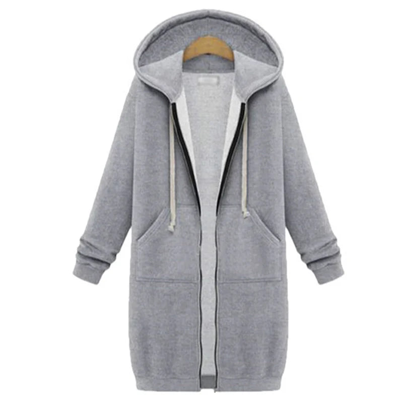 2025 Women's Autumn Winter ThickenHoodies Parkas Loose Hooded Jackets Zipper Pocket Plus Size Sweatshirt Sports Dresses Outwear