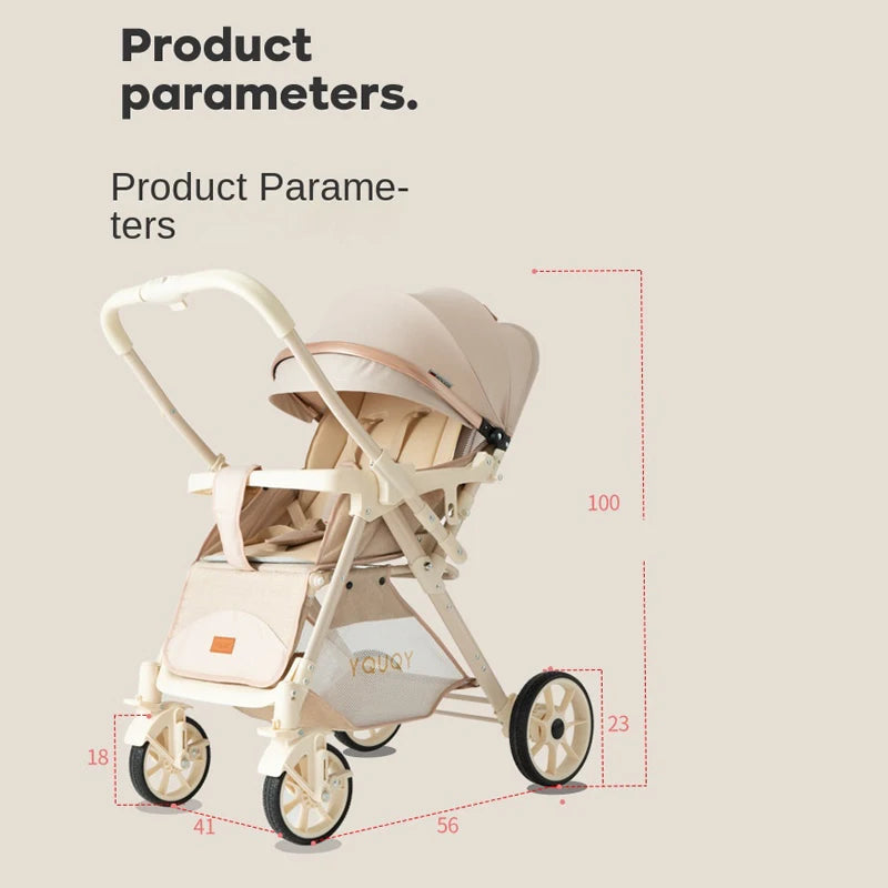 Baby Stroller Two-way Pushchair Can Sit and Lie Large Seat 0 to 3 Years Old Children Lightweight Folding Stroller Large Wheels