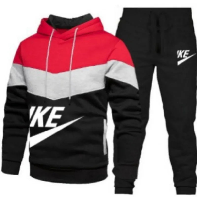 A new autumn and winter fashion combination hooded sweatshirt and sweatpants two-piece men's casual fitness jogging set