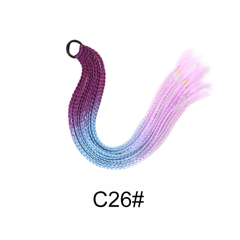 WIGSIN 24Inch Synthetic Long Ombre Rainbow Box Braid Ponytail Hair Extension for Women Rubber Band Hairstyle for Women
