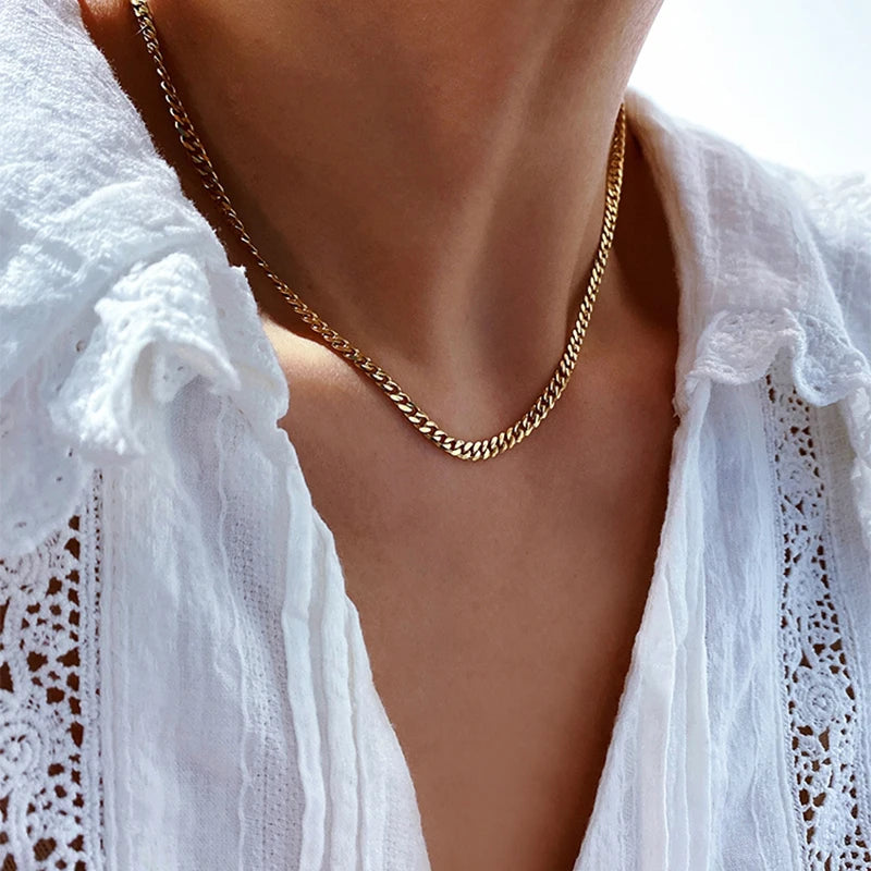 3/5/7MM Cuban Link Chain Necklace | Stainless Steel Gold Punk Choker for Women