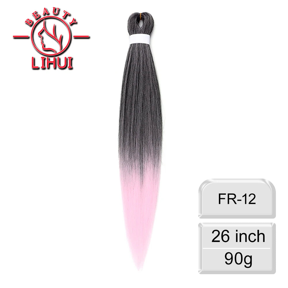 LIHUI Pre-Stretched Jumbo Braids — 26" 90 g Synthetic (Red/Pink, Frosted Colors)