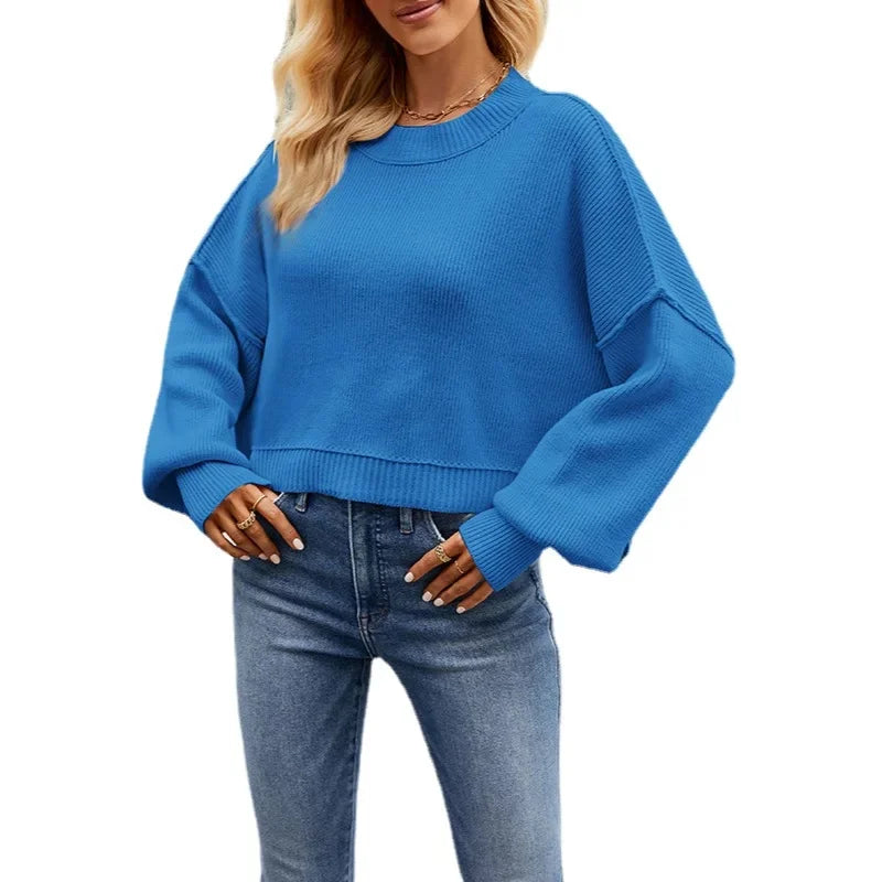 Women’s Solid Color Knit Sweater – Elegant Pullover, Soft Cozy Knitwear Top (Season’s Best Seller)