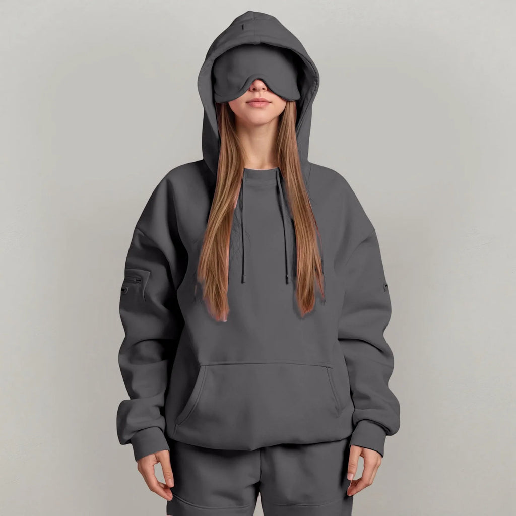 Plus Size Hoodie with Built-In Eye Mask – Oversized Travel Pullover