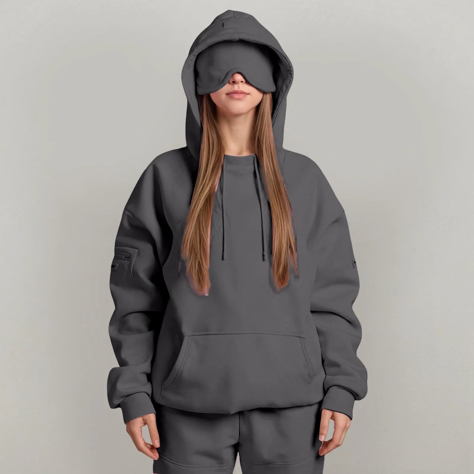 Plus Size Hoodie with Built-In Eye Mask – Oversized Travel Pullover