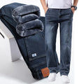 Men's Winter Warm Fleece Lined Thick Stretchable Business Casual Jeans Lightweight Trousers for Office And Daily Wear