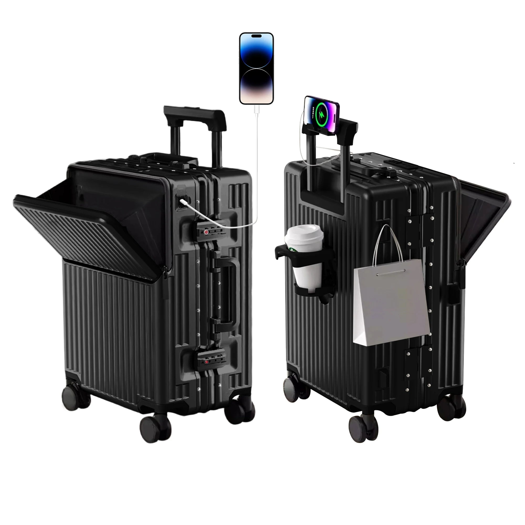 AIWEINY Aluminum Frame Suitcase PC Hard Shell Pressure-Resistant Travel Luggage, 360° Silent Swivel Wheels, with TSA Lock.