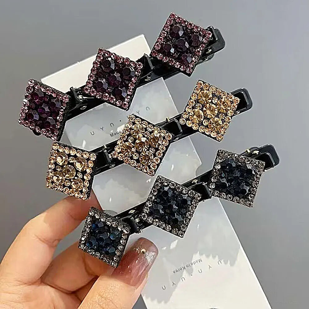 Sparkling Crystal Stone Braided Hair Clips Women Cheap High Quality Satin Rhinestone Fabric Hair Bands for Girls