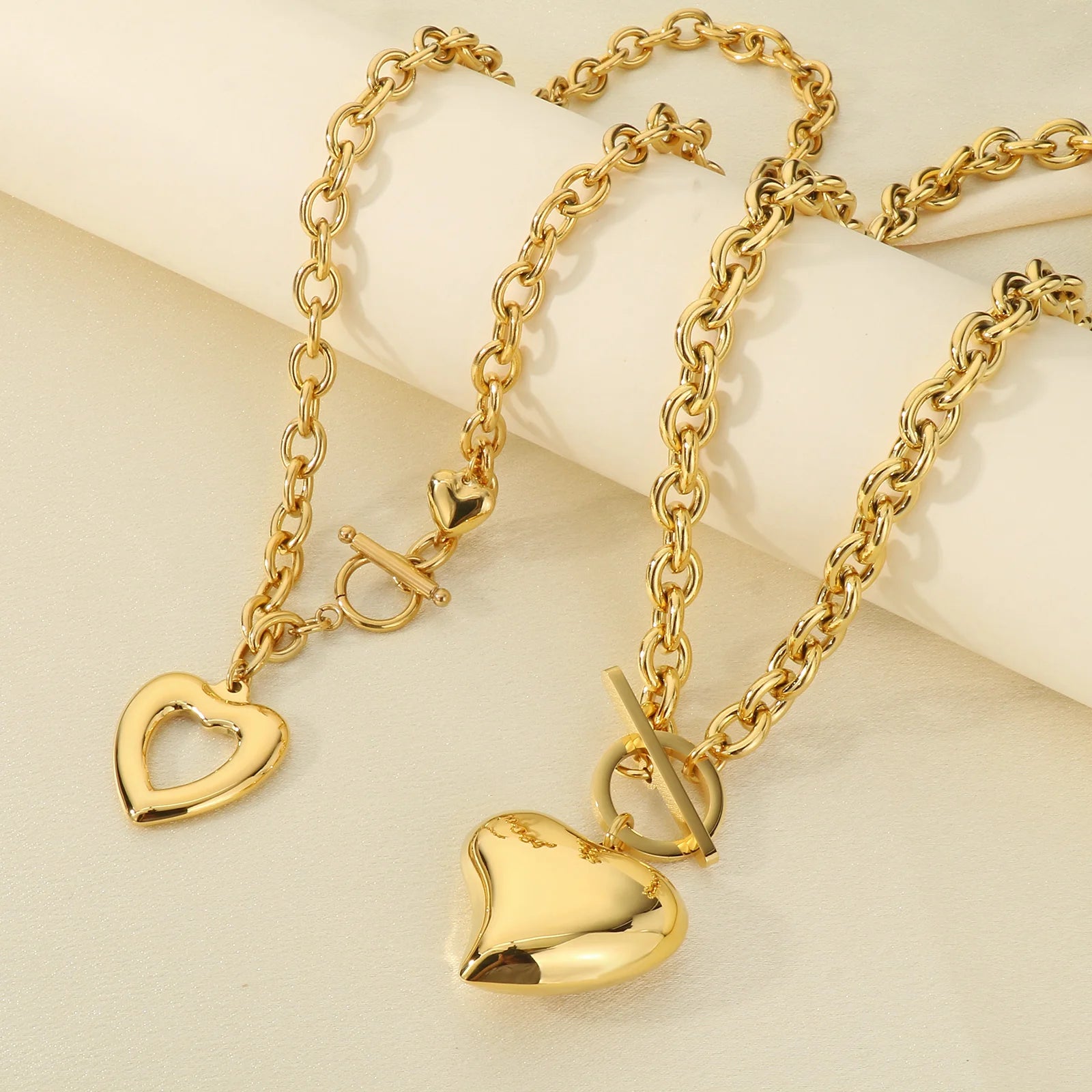 Romantic Heart Pendant Necklace | Gold Stainless Steel Choker for Women