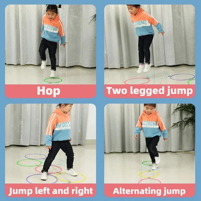 Outdoor Kids Funny Physical Training Sport Toys Lattice Jump Ring Set Game with 10 Hoops 10 Connectors for Park Play Boys Girls