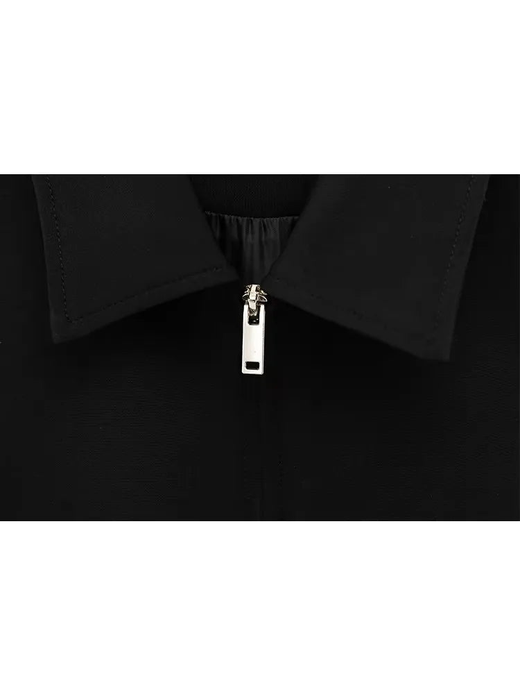 TFMLN Fashion Set For Women Summer 2025 New Slim Lapel Zipper Short Sleeve Coat Top Wide Leg Pants Two Piece Set Leisure Black