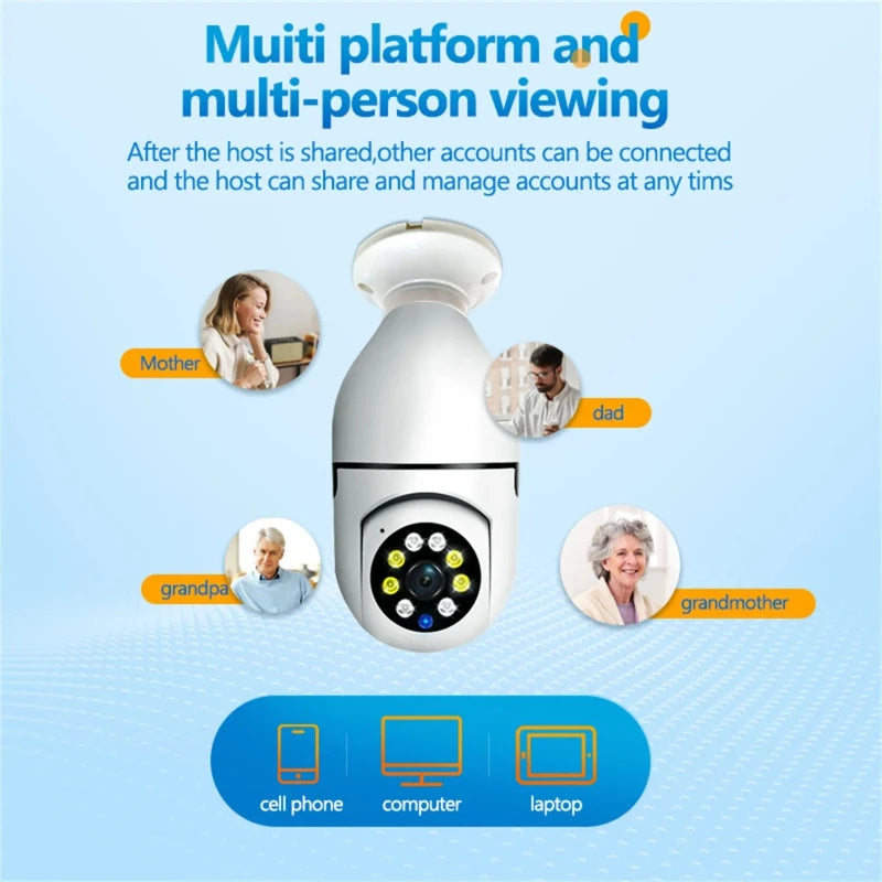 8MP E27 Bulb Surveillance Camera Wifi IP PTZ CCTV Camera 10X Zoom Color Night Vision Human Tracking Security Baby Monitor Cam