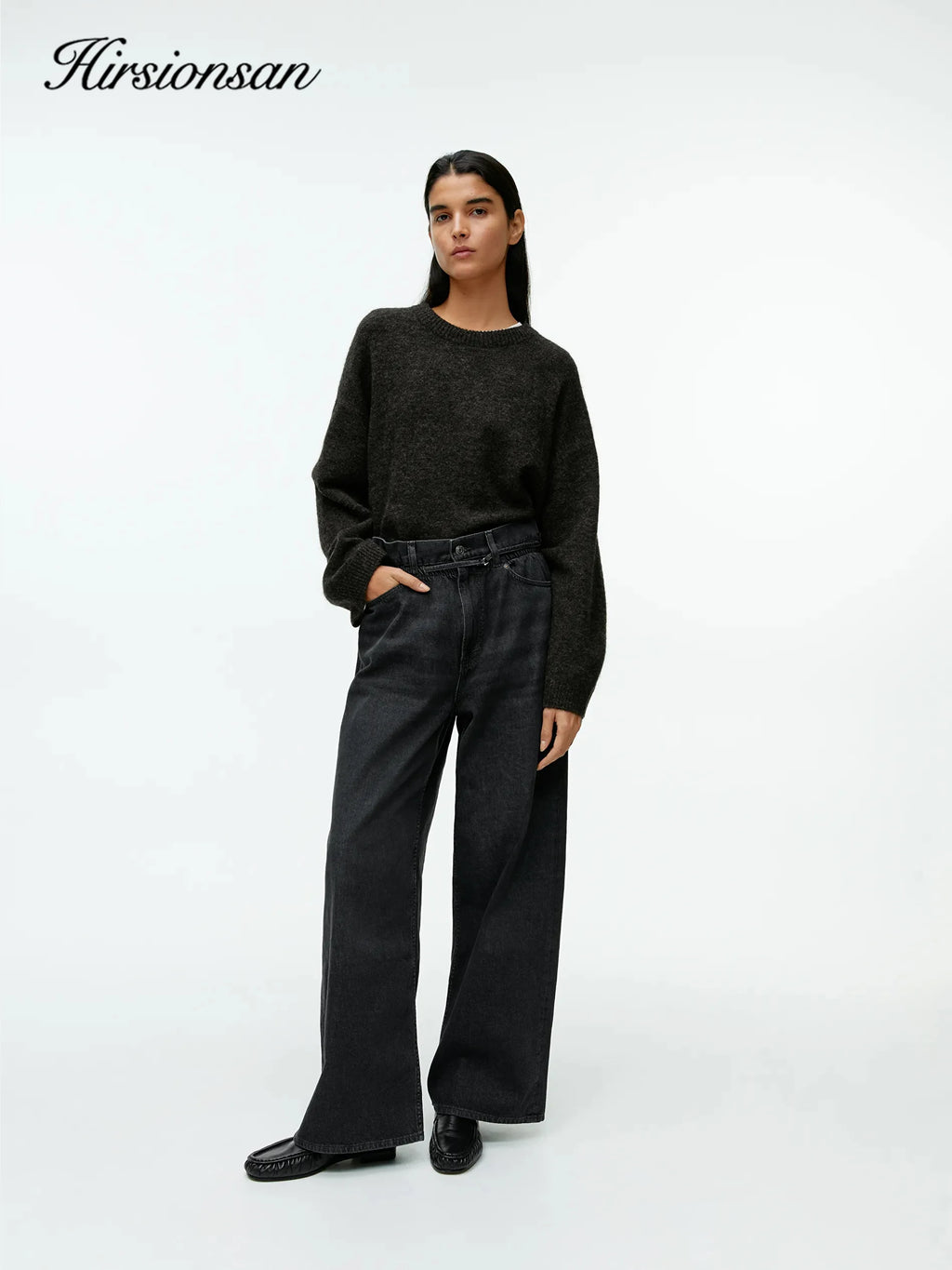 Hirsionsan Women’s Lantern Sleeve Knit Sweater – Oversized Thick Pullover, Cozy O-Neck Casual Top (2025 New Arrival)