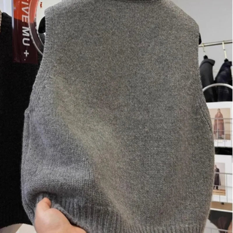 Women Sweater Vests Casual Loose Basics Solid Buttons Knitwear Sleeveless Female Bottom Sweater Vintage Simple Simple Tank Tops