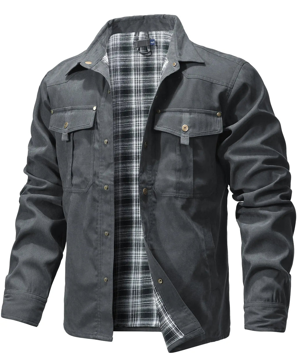 Men's Jackets Spring Flannel Lined Shirt Coat Shacket Casual Snap Button Overshirt Western Cowboy Style High Quality Top US Size