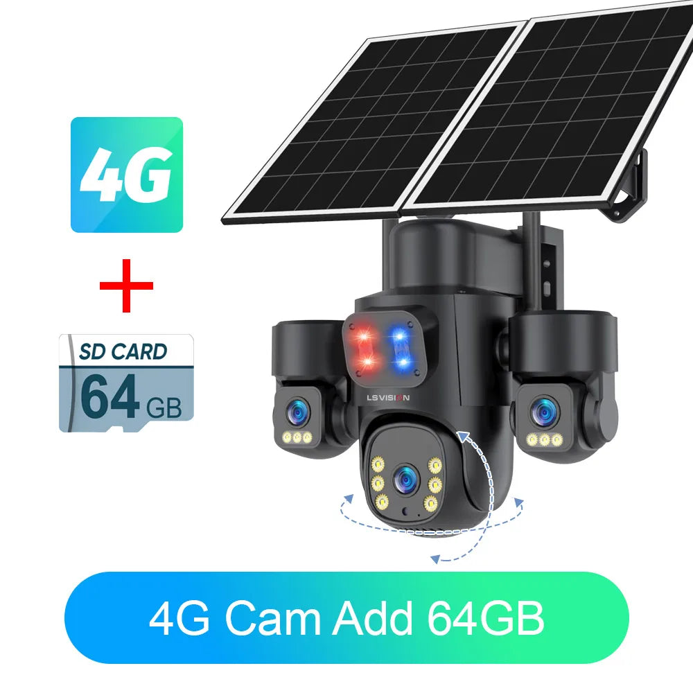 LS VISION AOV/PIR 3-Screens Solar Camera Optical Zoom Outdoor
