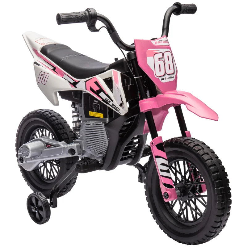 Qaba 12V Kids Electric Dirt Bike | ASTM & CPSIA Certified Ride-On Motorcycle with Music, Shock Absorbers & Training Wheels