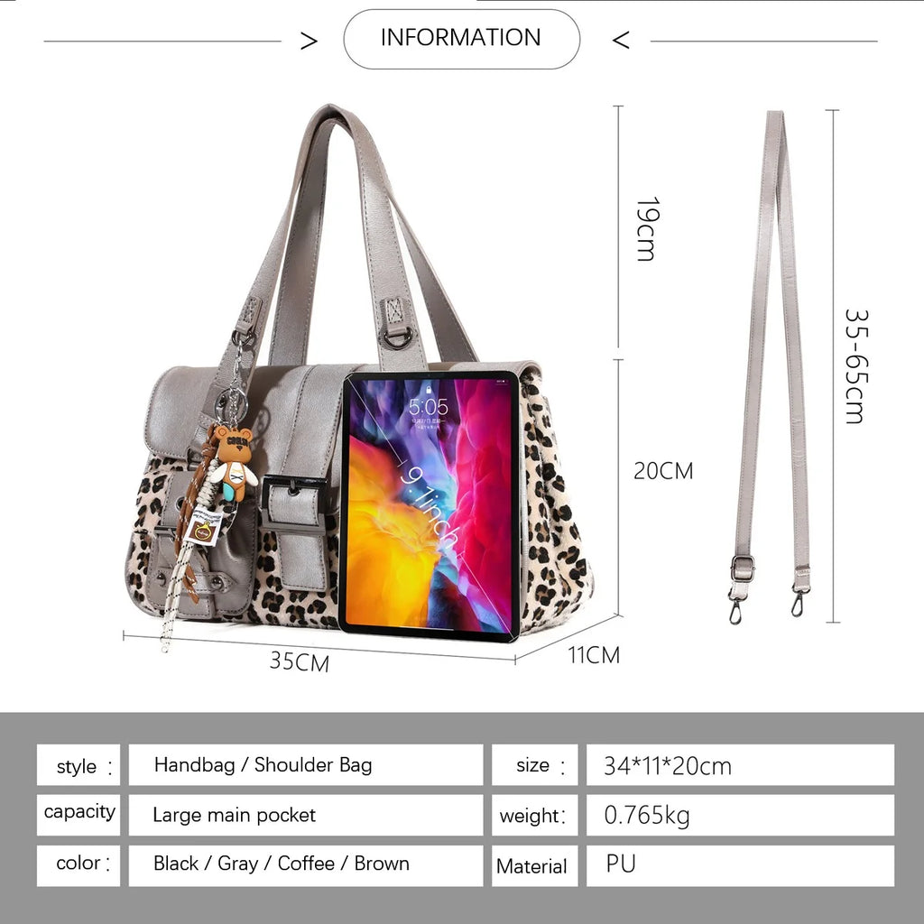 Venn Angel PU Handbg Women's Leopard Shoulder Bag Soft Fashion Tote Large Capacity Crossbody Shoulder Bag Bronze Handbag Purse