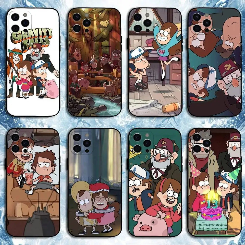 Gravity Falls  Phone Case For iPhone 16,15,14,13,12,11 Plus,Pro Max, Soft Silicone Black Cover