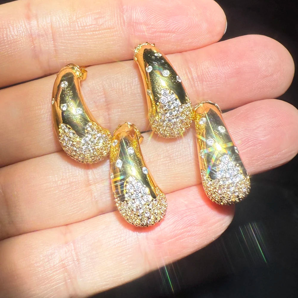 2025 Gold-Plated Waterdrop Earrings | Paved Cubic Zircon Studs for Women