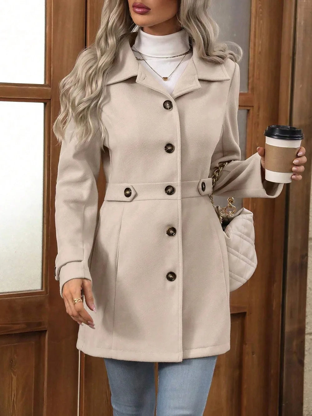 Autumn/Winter New Cross-Border Women's Fashion Flattering Loose-Fit Notched Lapel Single-Row Multi-Button Mid-Length Wool Blazer