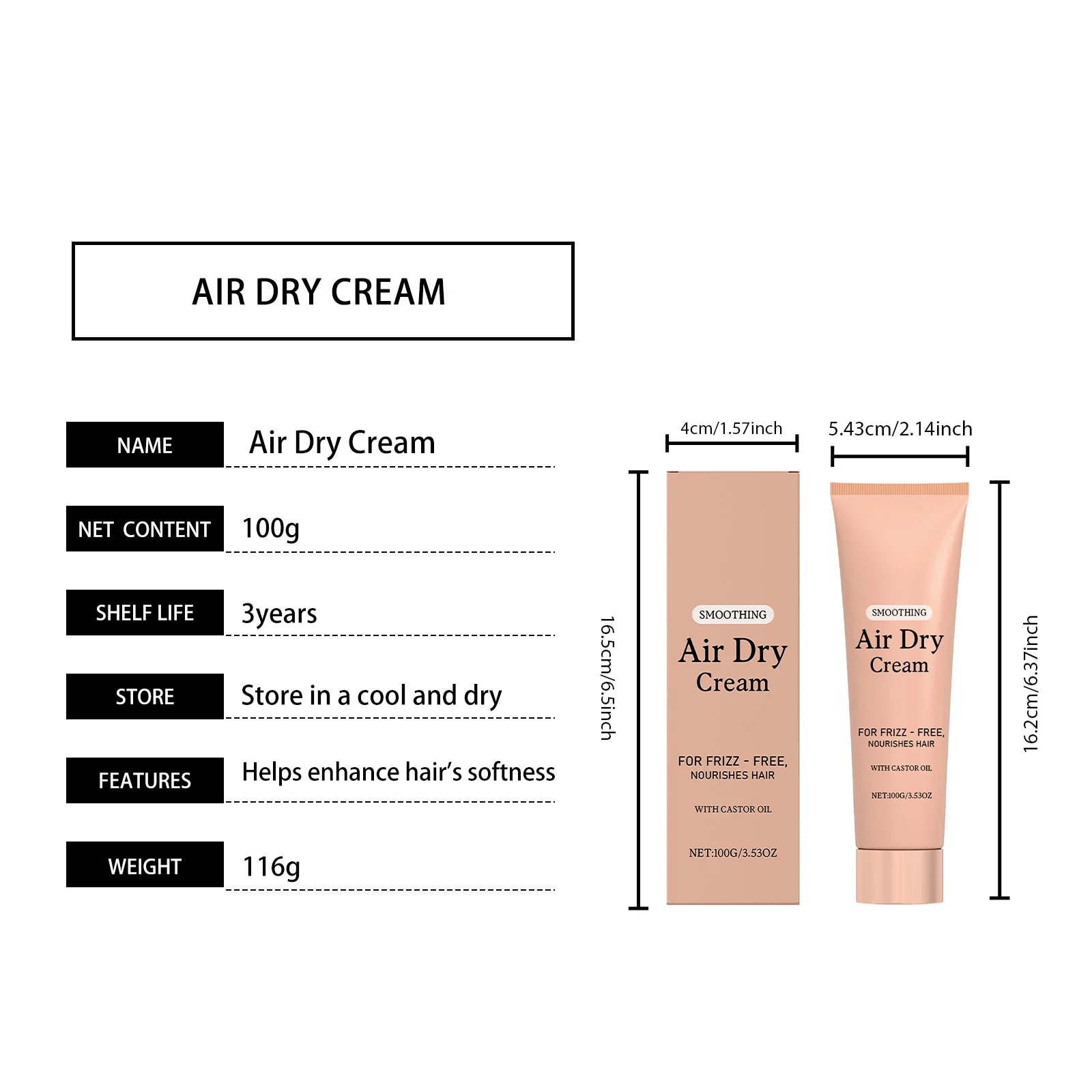 Air Dry Curl Cream – Frizz Control & Smoothing Styling Cream (100g)