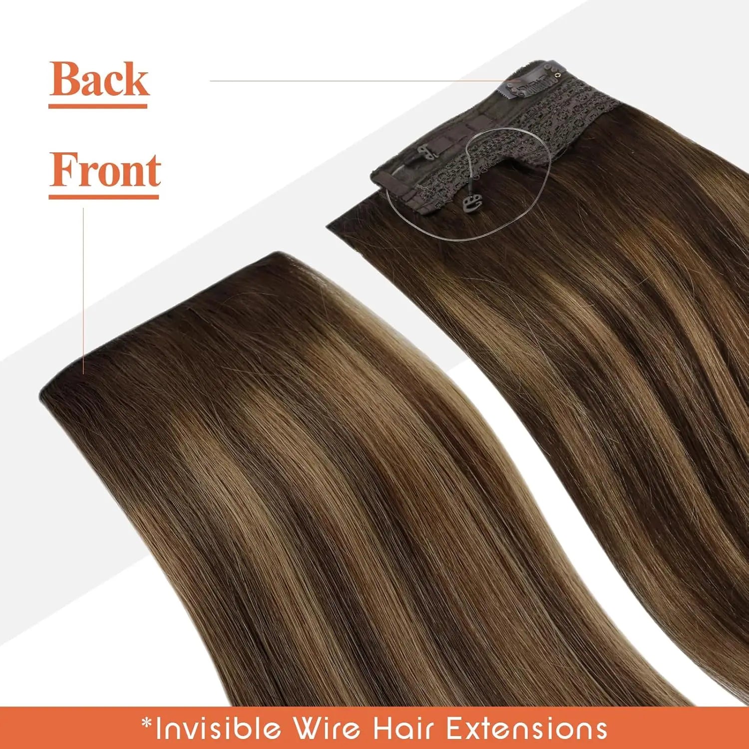 VeSunny Fish Line Human Hair Extension Remy Hair One Piece Invisible Wire Hair Weft Brazilian Hair Balayage Hair Extensions