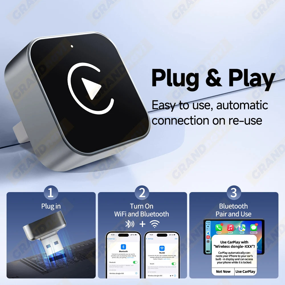 Grandnavi 2-in-1 Wireless CarPlay & Android Auto Adapter (2025 Mini USB Dongle)