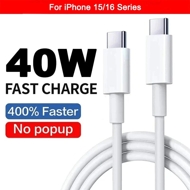 For Apple 40W For iPhone Charger USB Type C Fast Charger For iPhone 16 15 14 13 12 11 Pro Max Plus PD Charging Cable Accessories
