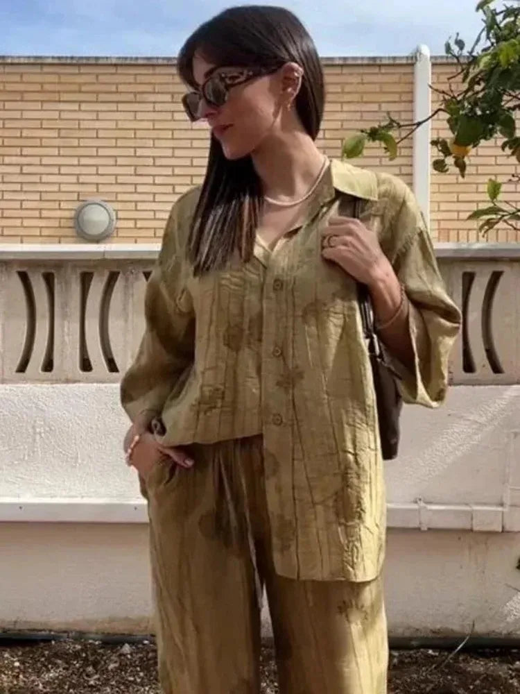 Women's Set 2024 New Fashion Spring Jacquard Loose Ladies Shirt Summer Women Pants Casual Chic Print Set for Women