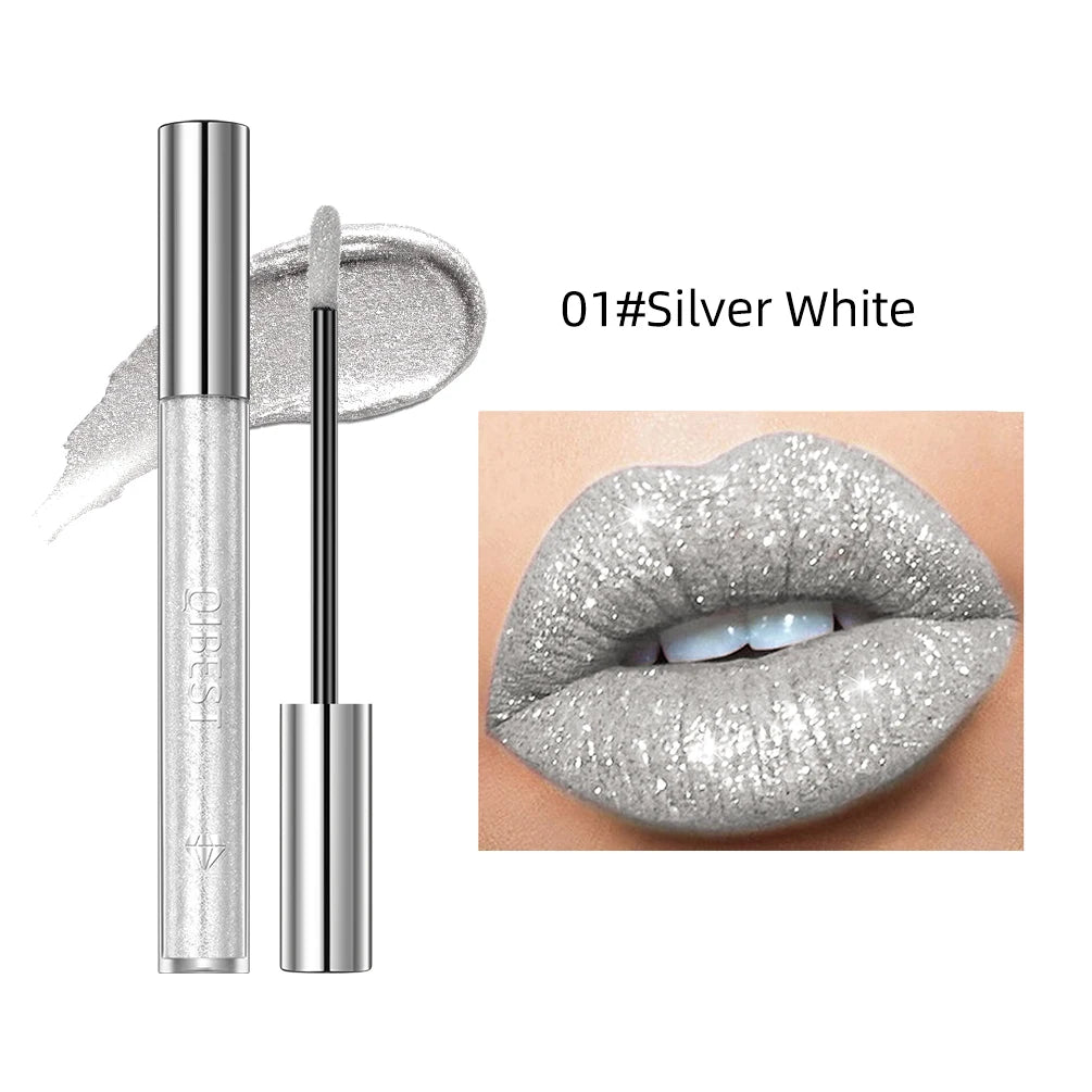 QIBEST shimmer lip gloss beauty girl diamond glitter lip tint waterproof long lasting 6 colors gray flash liquid lipstick makeup