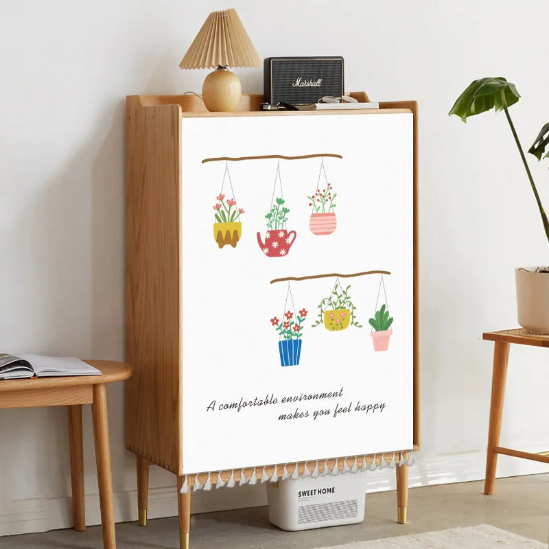 Nature Plant Potted Nordic Cabinet Short Curtains Punch-free Half-curtain Dust Cover Shoe Shelf Kitchen Storage Shelf Curtains