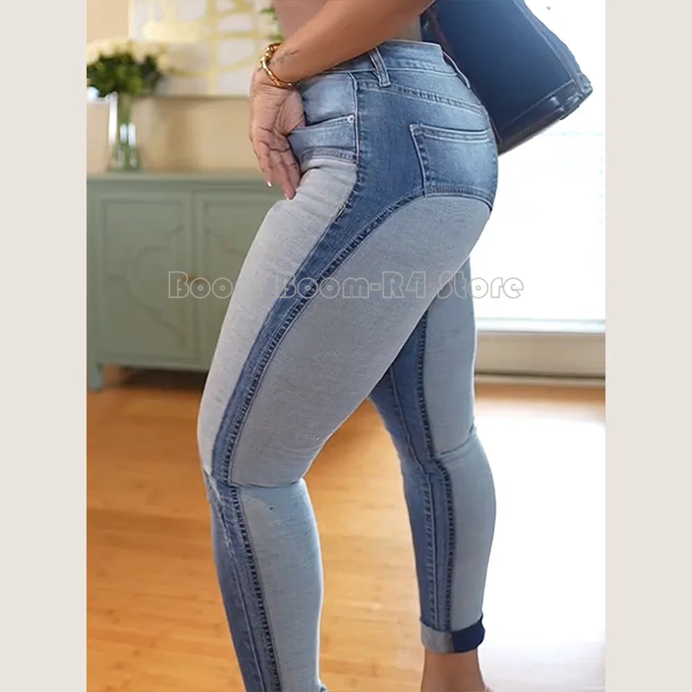 Jeans Denim Pants for Women Vintage Elastic High Waist Slim Fit Elegant Skinny Jeans Trousers Autumn Spring Streetwear