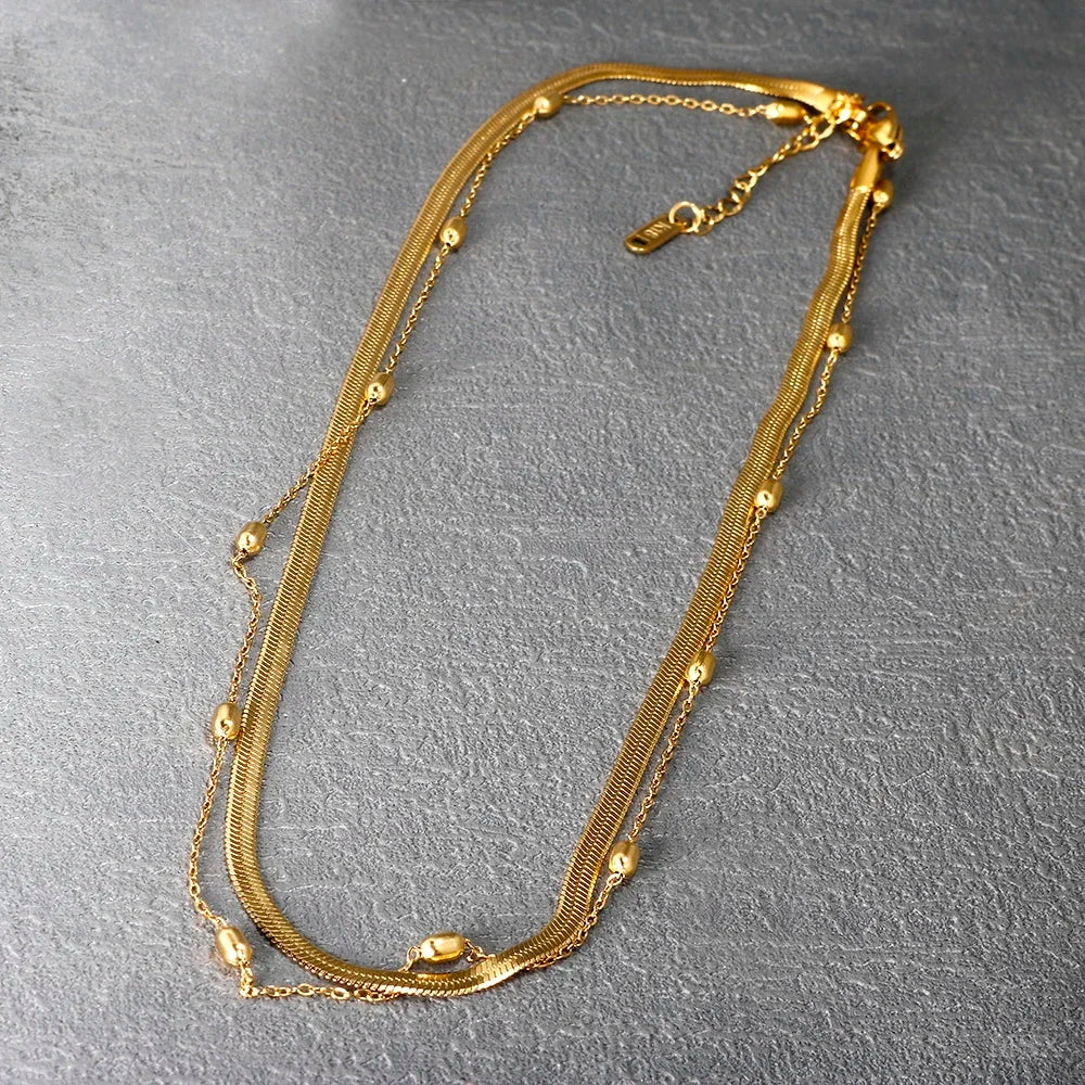 Merci Girl 18K Gold-Plated Triple-Layer Pendant Necklace — Stainless Steel, Waterproof & Colorfast