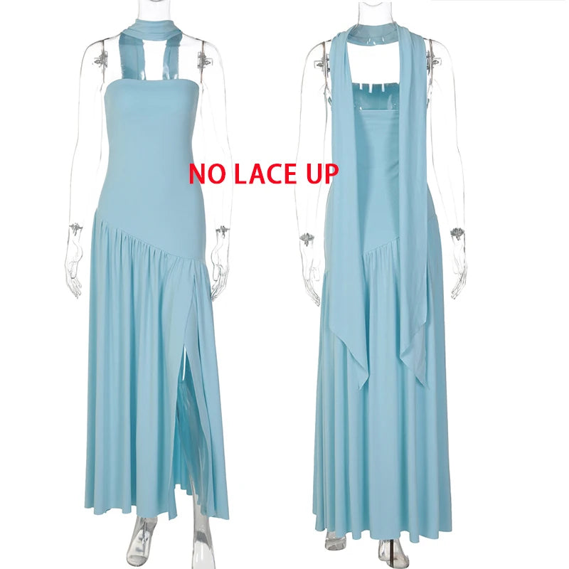 Giyu Sexy Evening Party Dresses Women 2025 Autumn Summer Maxi Long Dress Elegant Strapless Split Backless Pleated Dress