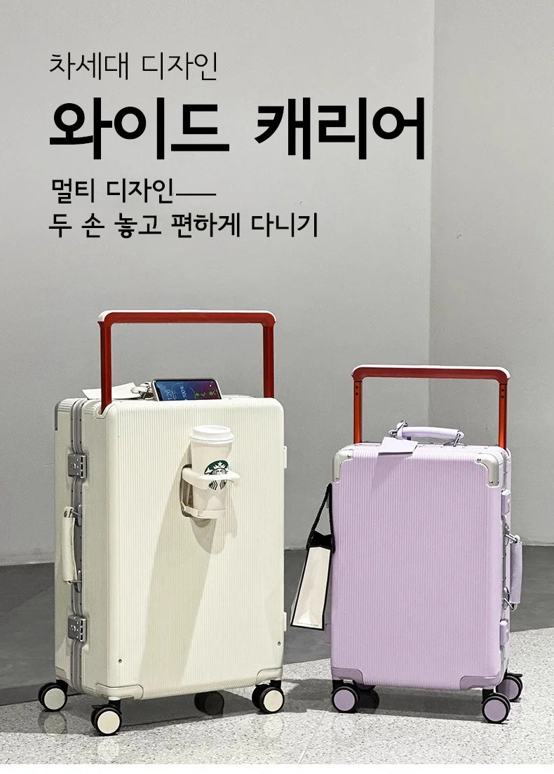 sushimu Suitcase Wide Handle Travel Suitcase Men 20 24  Carry-On Luggage Women PC Aluminum Frame Trolley Case