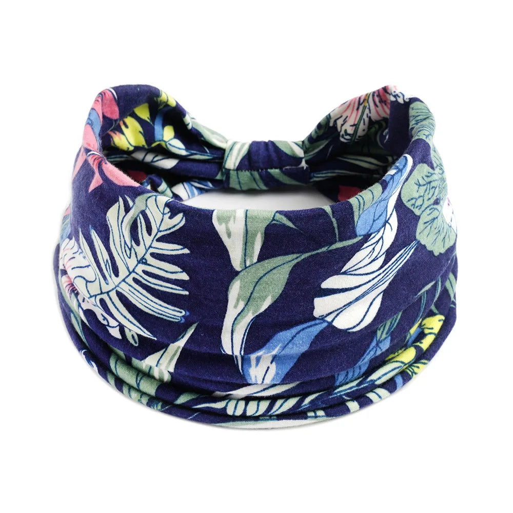 Boho Wide Knot Floral Cotton Headband | Stretch Turban Hair Scarf for Women