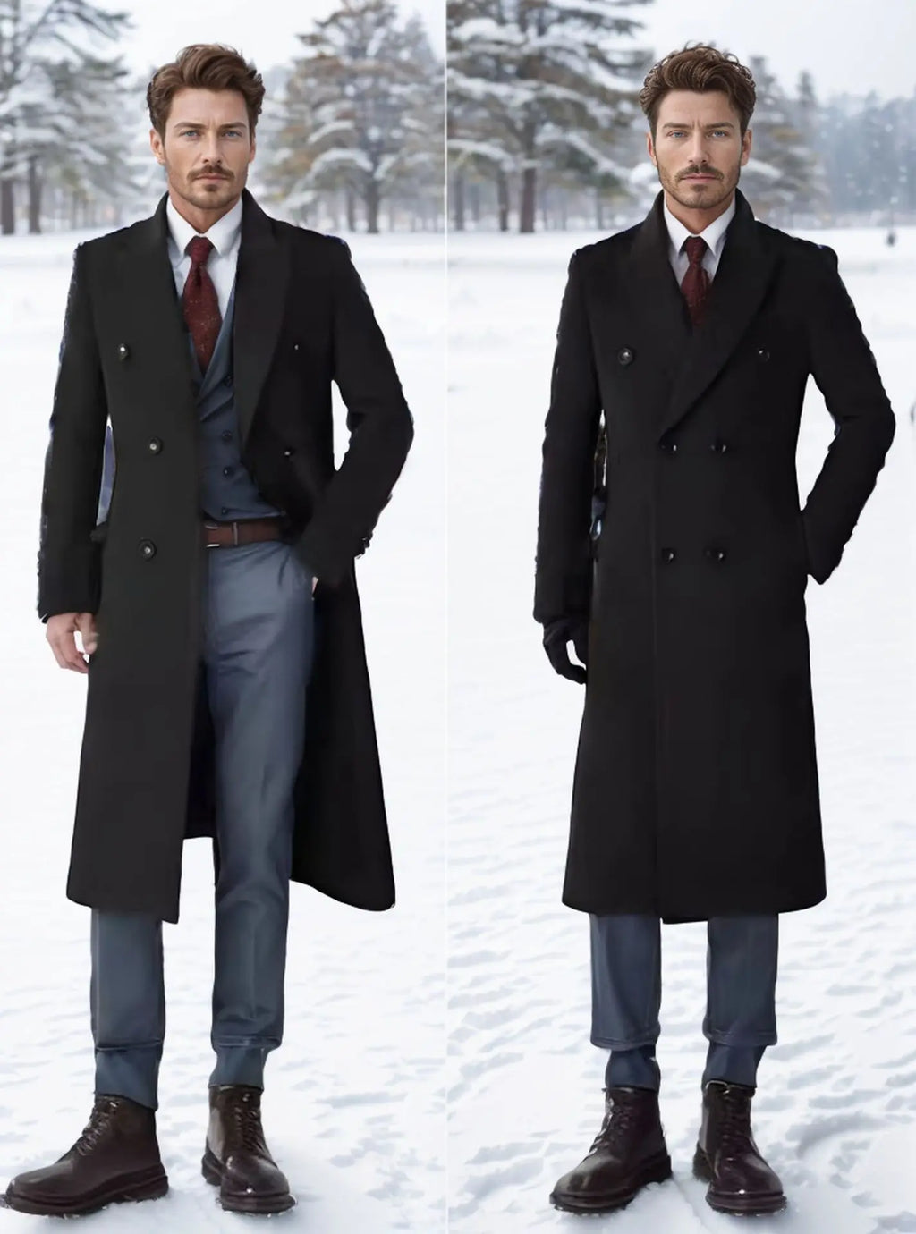 Men Long Double-breasted Coat with Lining Warm Type Coats Wool Blend Lapel Casual Fashion Men's Clothing Polo Jacket Customized