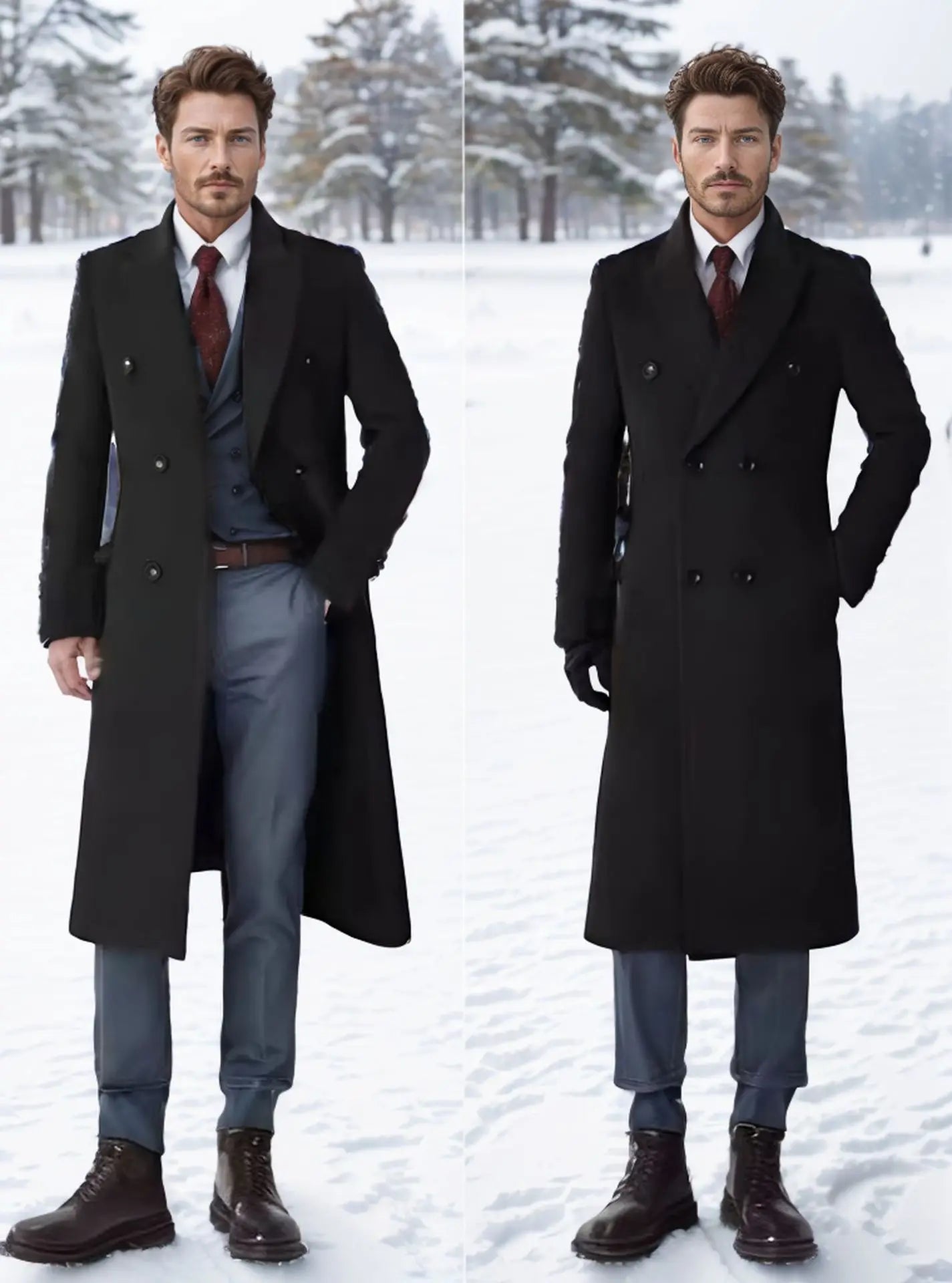 Men Long Double-breasted Coat with Lining Warm Type Coats Wool Blend Lapel Casual Fashion Men's Clothing Polo Jacket Customized