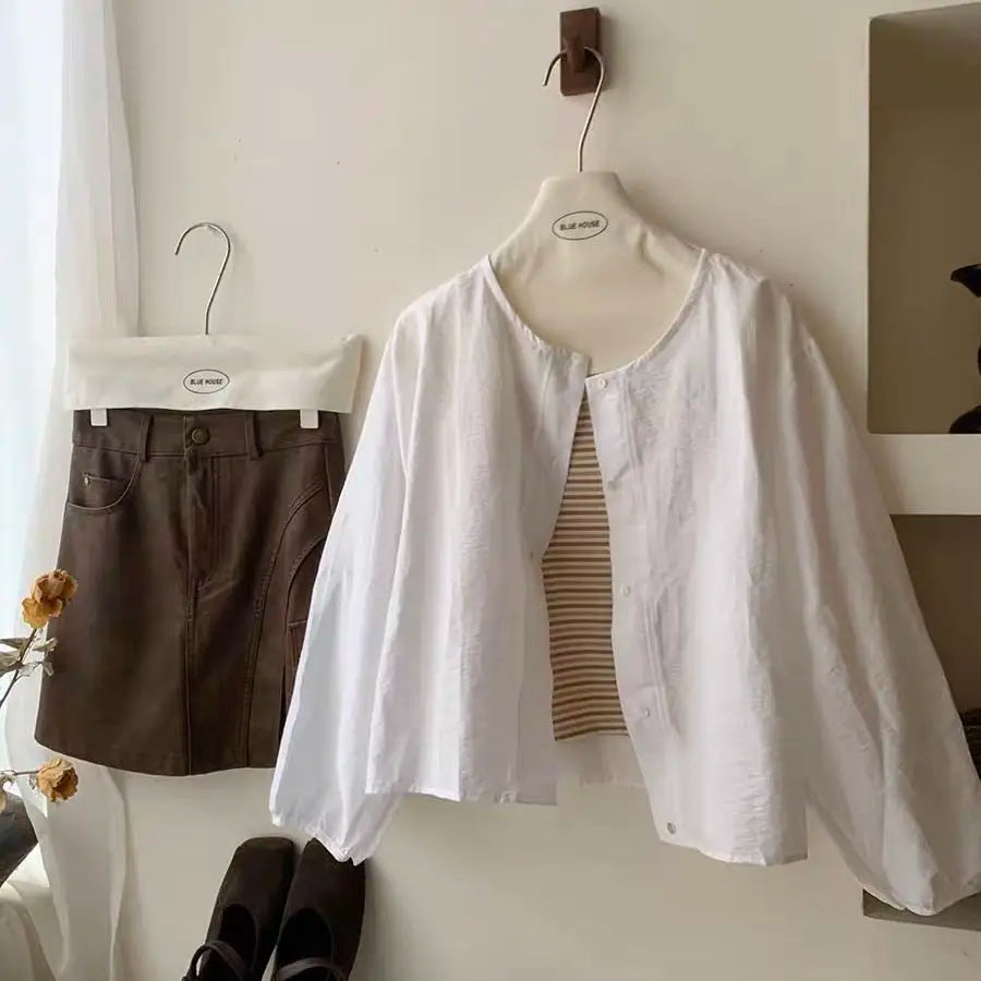 Fall Korean Sle Casual Long Sve irt Women's Versatile Artistic Outerwear round Ne Top Coat Women Loose Fit Commute S...