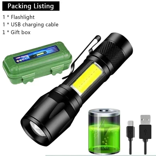 1-5PCS Mini LED Flashlight Zoom Torch COB+XPE Lamp Built-in Battery Lamp Outdoor Waterproof Emergency Pocket Light With Pen Clip