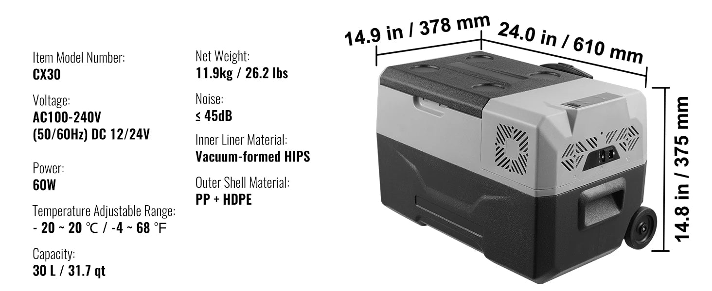 SucceBuy Car Refrigerator 12 Volt Car Refrigerator Fridge Single Zone Portable Freezer  and Handle -4℉-68℉ 12/24V DC and Cooler