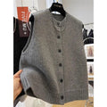 Women Sweater Vests Casual Loose Basics Solid Buttons Knitwear Sleeveless Female Bottom Sweater Vintage Simple Simple Tank Tops