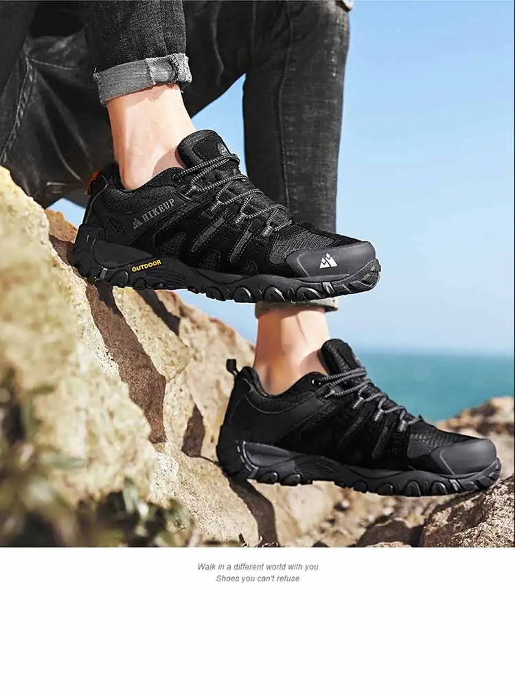 HIKEUP Men's Hiking Shoes Suede Leather Outdoor Shoes Wear-resistant Men Trekking Walking Hunting Tactical Sneakers