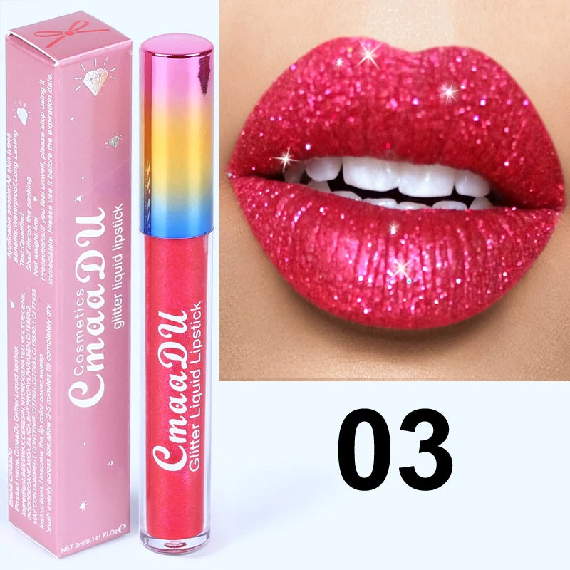 Pearlescent Shimmer Lip Gloss Lipstick Glitter Plumping Waterproof High Shine Lightweight Coral Metallic Y2K Daily Party Makeup