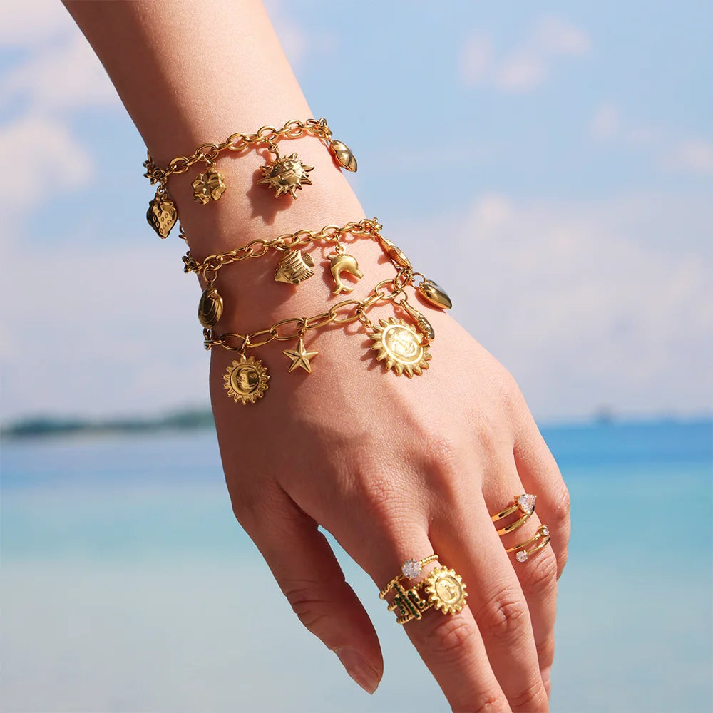 18K Gold-Plated Starfish Dolphin Shell Bracelet | 316 Stainless Steel Women’s Trend Jewelry 2025