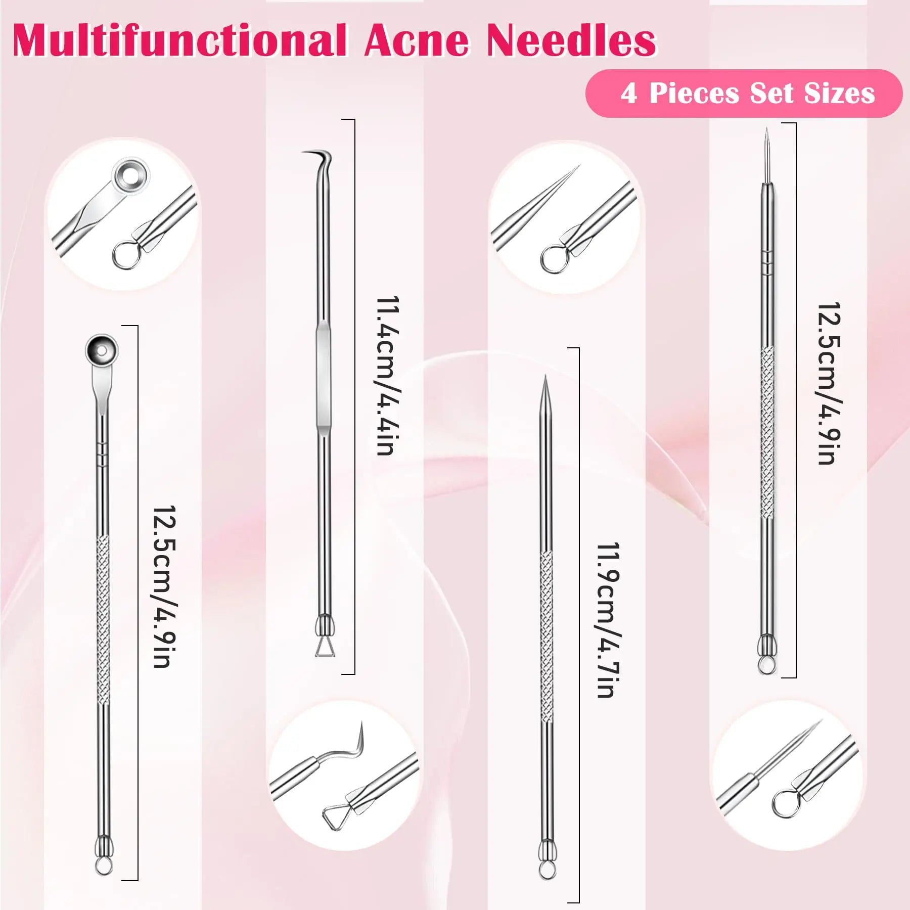 Silver 4-Pack Blackhead Remover Comedones Extractor Removal Kit - For Blemishes, Whiteheads Removal Facial Skin Care (With Box)